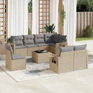 vidaXL Salon de jardin avec coussins 9 pcs beige résine tressée pas cher