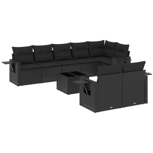 vidaXL Salon de jardin 9 pcs avec coussins noir résine tressée pas cher