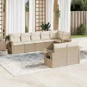 vidaXL Salon de jardin avec coussins 8 pcs beige résine tressée pas cher