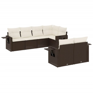 vidaXL Salon de jardin avec coussins 7 pcs marron résine tressée pas cher