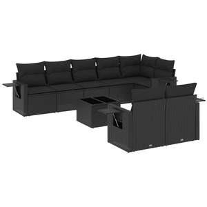 vidaXL Salon de jardin 8 pcs avec coussins noir résine tressée pas cher