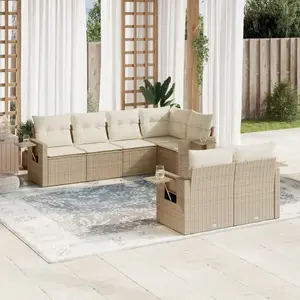 vidaXL Salon de jardin avec coussins 7 pcs beige résine tressée pas cher