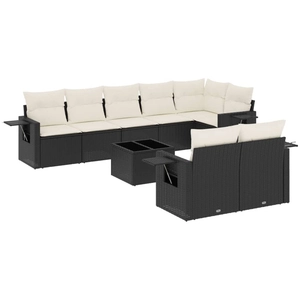 vidaXL Salon de jardin 8 pcs avec coussins noir résine tressée pas cher