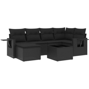 vidaXL Salon de jardin 7 pcs avec coussins noir résine tressée pas cher