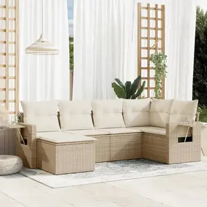 vidaXL Salon de jardin avec coussins 6 pcs beige résine tressée pas cher