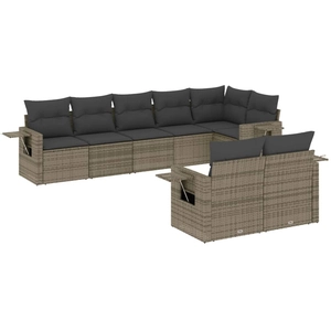 vidaXL Salon de jardin 9 pcs avec coussins gris résine tressée pas cher