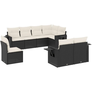 vidaXL Salon de jardin 8 pcs avec coussins noir résine tressée pas cher