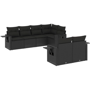 vidaXL Salon de jardin 7 pcs avec coussins noir résine tressée pas cher