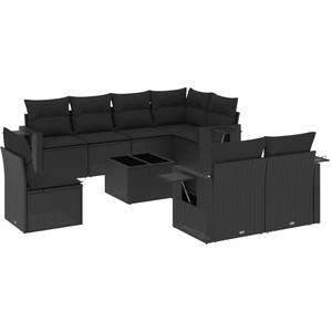 vidaXL Salon de jardin 9 pcs avec coussins noir résine tressée pas cher