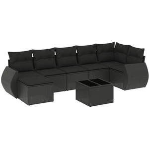 vidaXL Salon de jardin 8 pcs avec coussins noir résine tressée pas cher