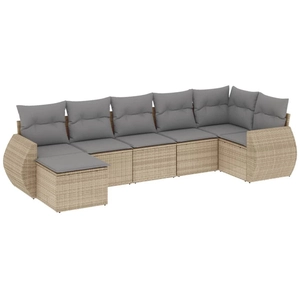 vidaXL Salon de jardin avec coussins 7 pcs beige résine tressée pas cher