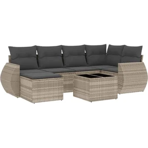 vidaXL Salon de jardin avec coussins 7 pcs gris clair résine tressée pas cher