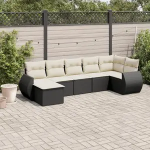 vidaXL Salon de jardin 7 pcs avec coussins noir résine tressée pas cher