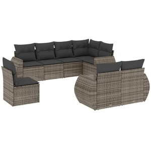 vidaXL Salon de jardin 9 pcs avec coussins gris résine tressée pas cher