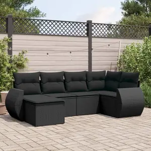vidaXL Salon de jardin 6 pcs avec coussins noir résine tressée pas cher