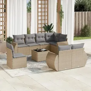 vidaXL Salon de jardin avec coussins 9 pcs beige résine tressée pas cher