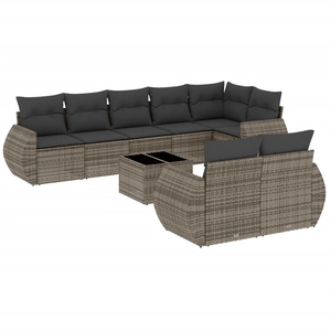 vidaXL Salon de jardin 8 pcs avec coussins gris résine tressée pas cher