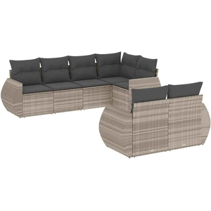 vidaXL Salon de jardin avec coussins 7 pcs gris clair résine tressée pas cher