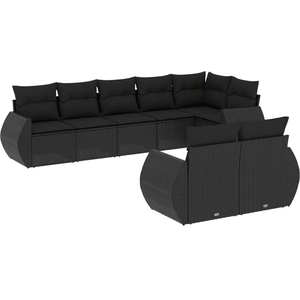 vidaXL Salon de jardin 8 pcs avec coussins noir résine tressée pas cher