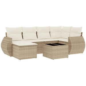 vidaXL Salon de jardin avec coussins 6 pcs beige résine tressée pas cher
