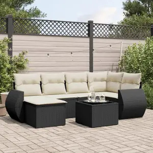 vidaXL Salon de jardin 7 pcs avec coussins noir résine tressée pas cher