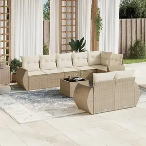 vidaXL Salon de jardin avec coussins 9 pcs beige résine tressée pas cher