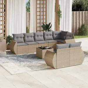 vidaXL Salon de jardin avec coussins 9 pcs beige résine tressée pas cher