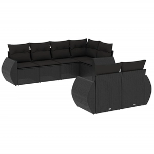 vidaXL Salon de jardin 7 pcs avec coussins noir résine tressée pas cher