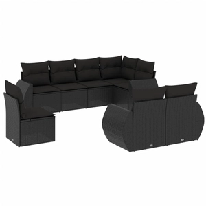 vidaXL Salon de jardin 9 pcs avec coussins noir résine tressée pas cher