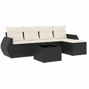 vidaXL Salon de jardin 5 pcs avec coussins noir résine tressée pas cher