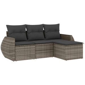 vidaXL Salon de jardin 4 pcs avec coussins gris résine tressée pas cher