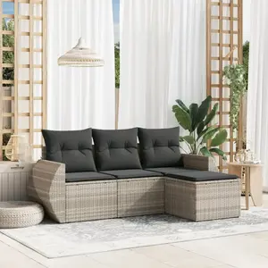 vidaXL Salon de jardin 4 pcs avec coussins gris clair résine tressée pas cher