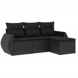 vidaXL Salon de jardin 5 pcs avec coussins noir résine tressée pas cher
