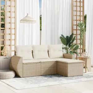 vidaXL Salon de jardin avec coussins 4 pcs beige résine tressée pas cher