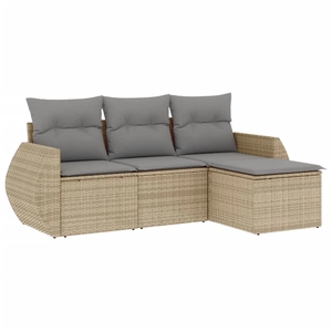 vidaXL Salon de jardin avec coussins 4 pcs beige résine tressée pas cher