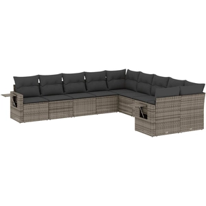 vidaXL Salon de jardin 11 pcs avec coussins gris résine tressée pas cher