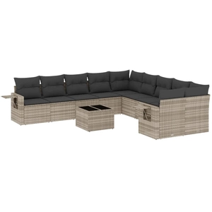 vidaXL Salon de jardin 11 pcs avec coussins gris clair résine tressée pas cher