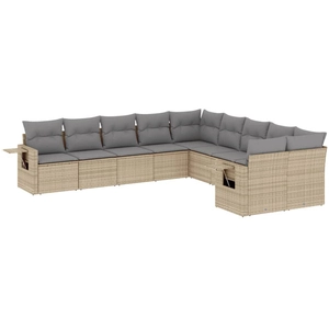 vidaXL Salon de jardin avec coussins 10 pcs beige résine tressée pas cher