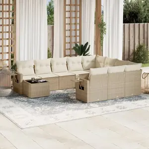 vidaXL Salon de jardin 11 pcs avec coussins beige résine tressée pas cher