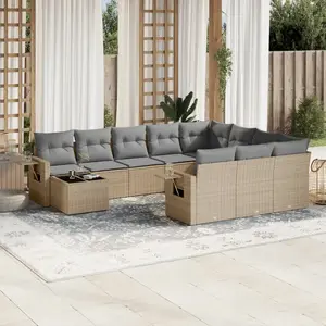 vidaXL Salon de jardin 11 pcs avec coussins beige résine tressée pas cher