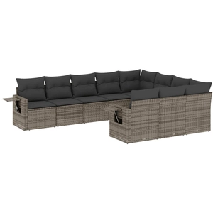 vidaXL Salon de jardin 11 pcs avec coussins gris résine tressée pas cher