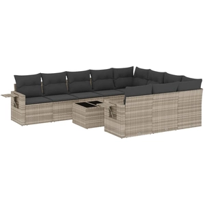 vidaXL Salon de jardin 11 pcs avec coussins gris clair résine tressée pas cher