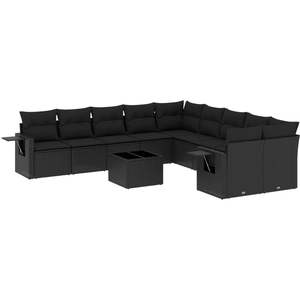 vidaXL Salon de jardin 10 pcs avec coussins noir résine tressée pas cher