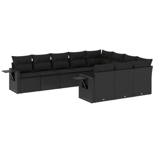 vidaXL Salon de jardin 11 pcs avec coussins noir résine tressée pas cher