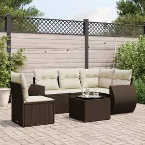 vidaXL - 6-delige - Loungeset - met - kussens - poly - rattan - bruin pas cher