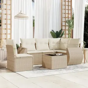 vidaXL Salon de jardin avec coussins 6 pcs beige résine tressée pas cher