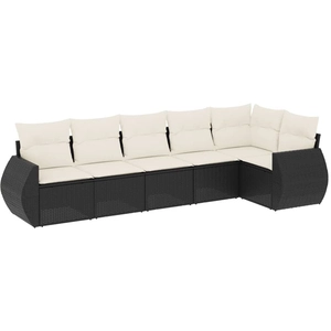 vidaXL Salon de jardin 6 pcs avec coussins noir résine tressée pas cher