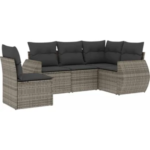 vidaXL Salon de jardin 5 pcs avec coussins gris résine tressée pas cher