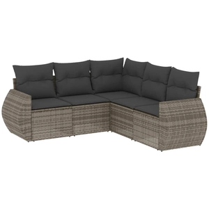 vidaXL Salon de jardin 5 pcs avec coussins gris résine tressée pas cher