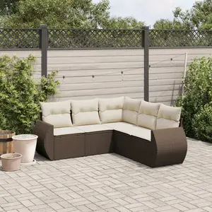 vidaXL - 5-delige - Loungeset - met - kussens - poly - rattan - bruin pas cher